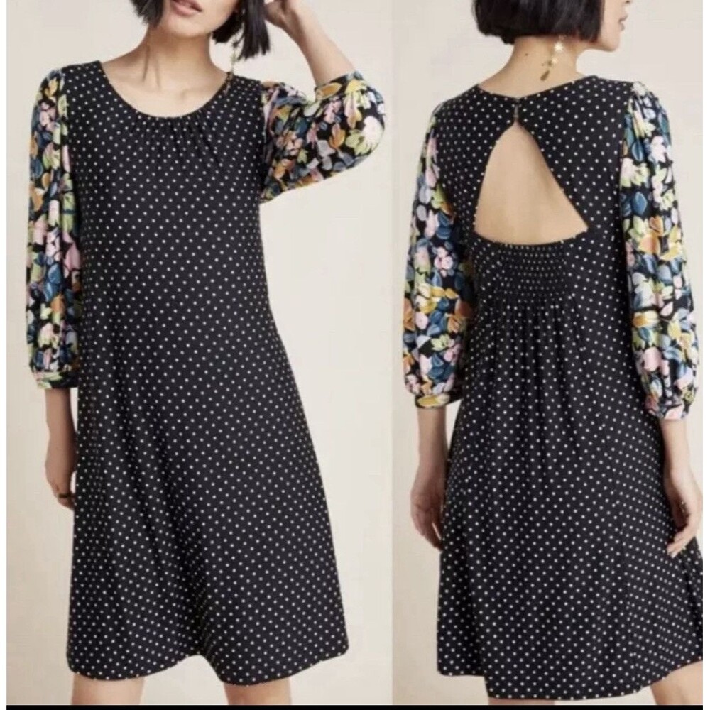 Anthropologie Maeve Polka Dot Floral Sawyer Balloon Sleeve Dress Size Medium